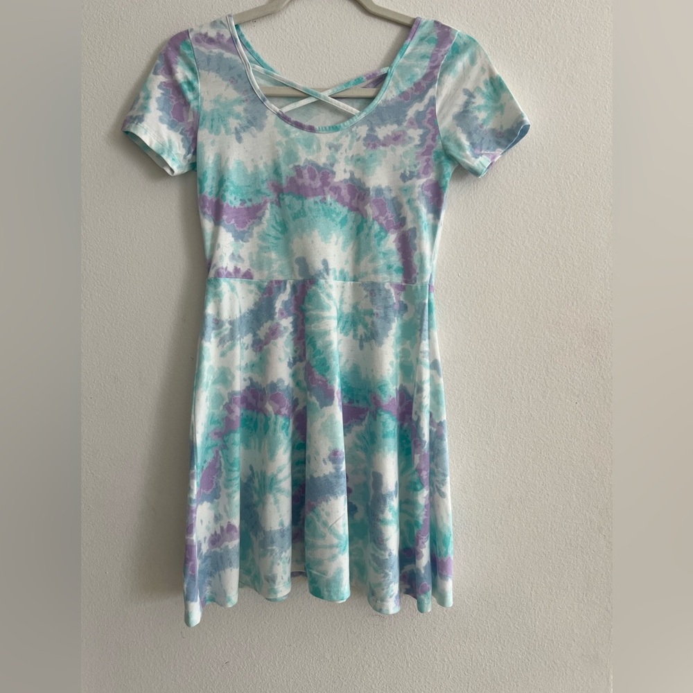Blue and Green tye-dye Casual Sundress with Scoop Neck - Picture 9 of 16